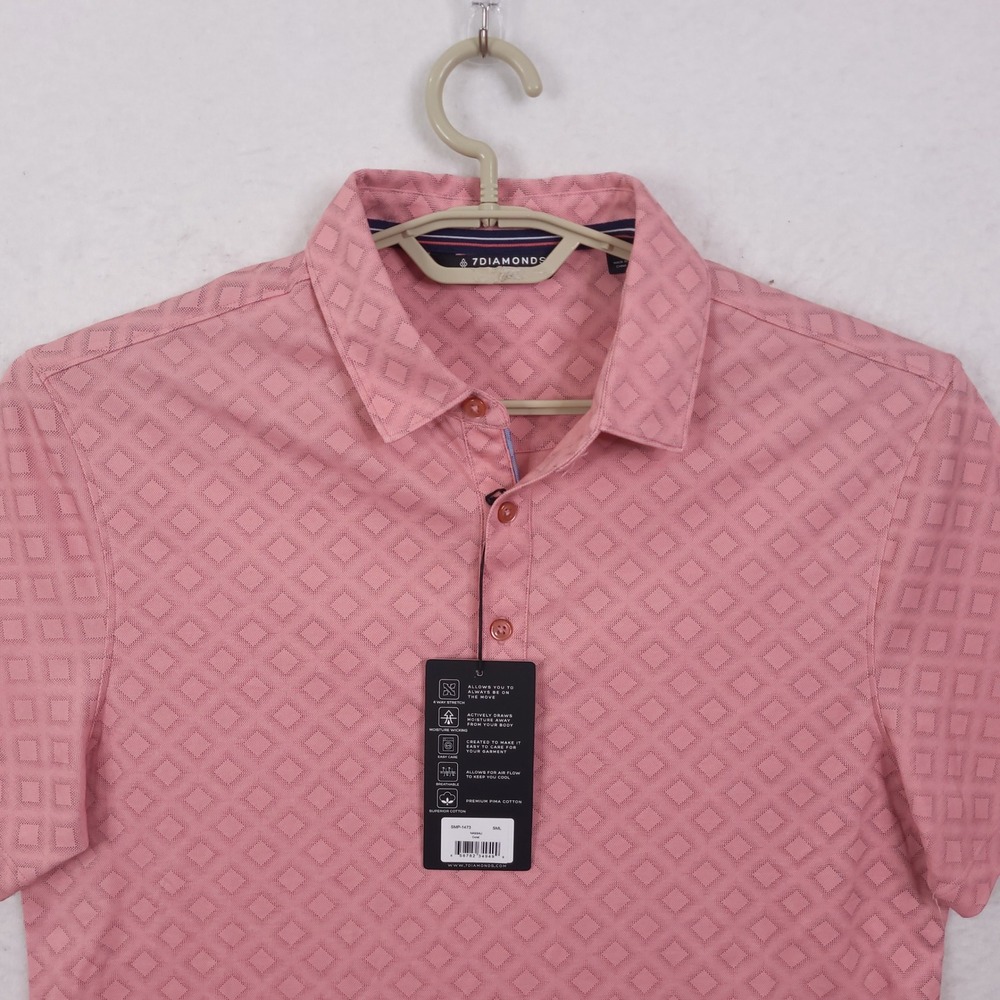 7 Diamonds Polo Shirt Nassau Performance Mens S Coral Pink Textured Diamond